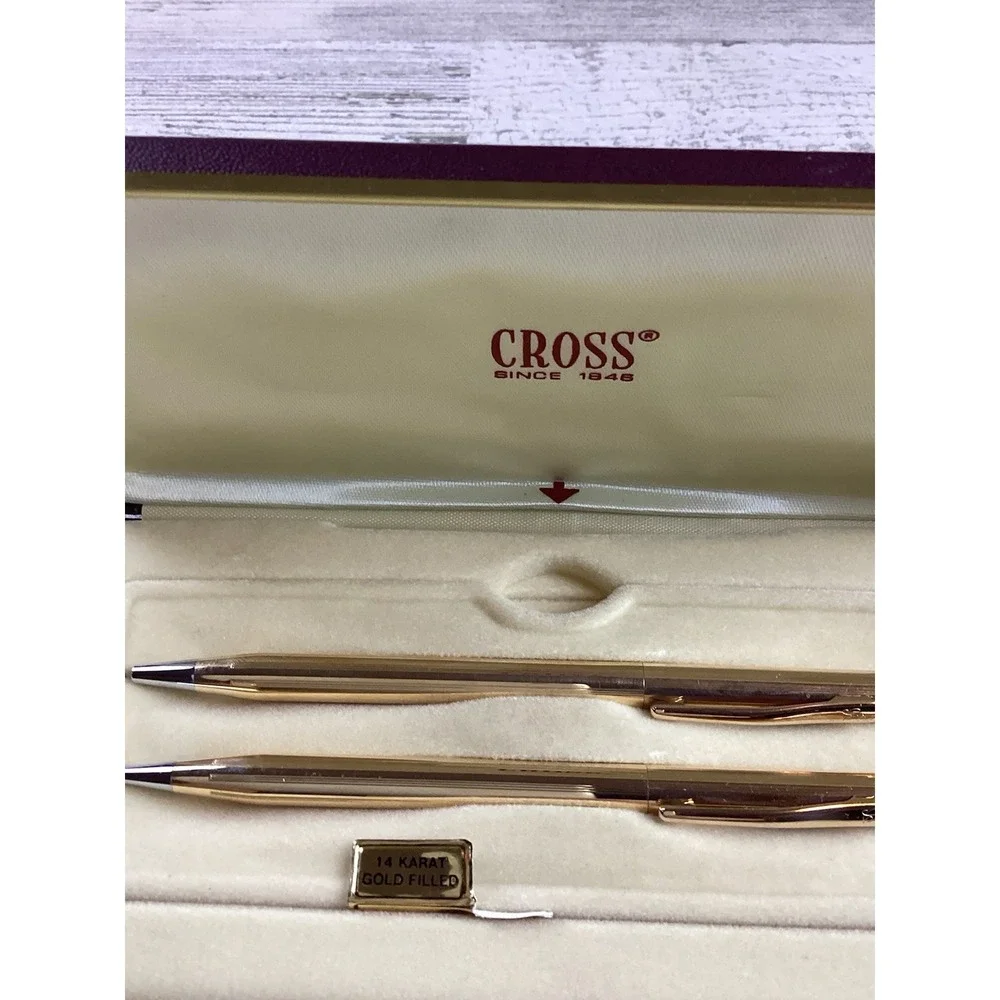 14kt Gold Filled Vintage Cross Ball Pen Pencil, Box & Set No. 1501 Office Lawyer